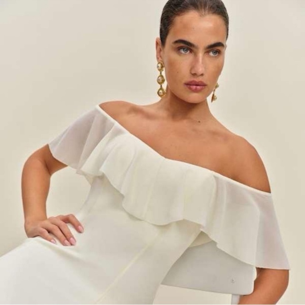 NWT Reformation Charee Ruffle Off Shoulder Short Sleeve Cape Midi Maxi Dress - Picture 6 of 16